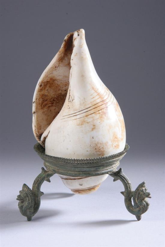 Appraisal: KHMER BRONZE CONCH SHELL HOLDER AND CONCH SHELL Bronze circa