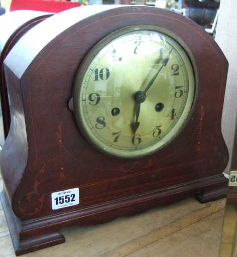 Appraisal: An Edwardian inlaid mantel clock with silvered dial cm raised