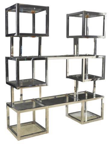 Appraisal: Large mid-century modern glass and chrome modular shelving unit bookcase