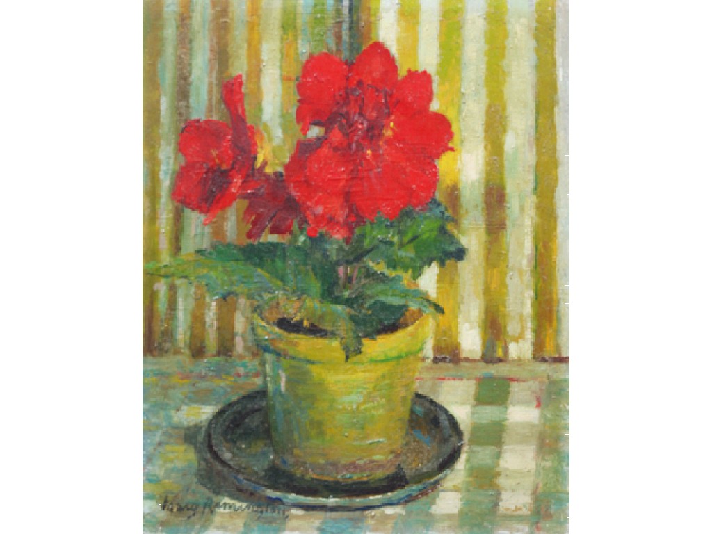 Appraisal: MARY REMINGTON Flowers in a terracotta pot signed oil on