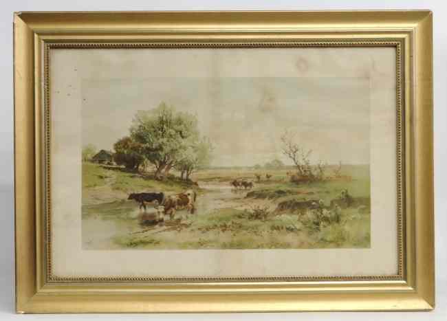 Appraisal: C 's cow print in gilt frame Sight '' x