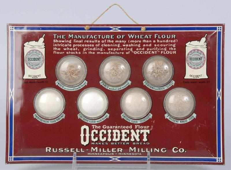 Appraisal: Tin Occident Milling Sign with Product Samples Description Circa s