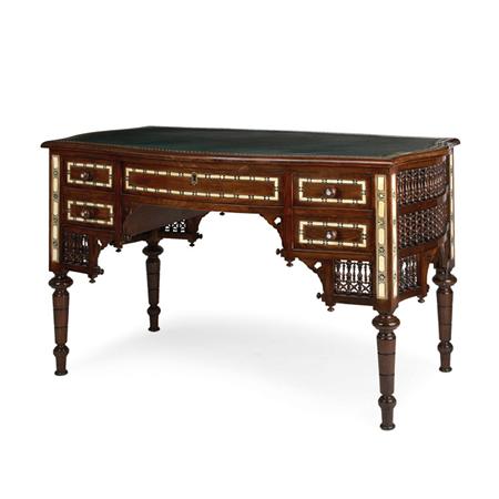 Appraisal: Moorish Style Bone and Mother-of-Pearl Inlaid Mahogany Desk Estimate -