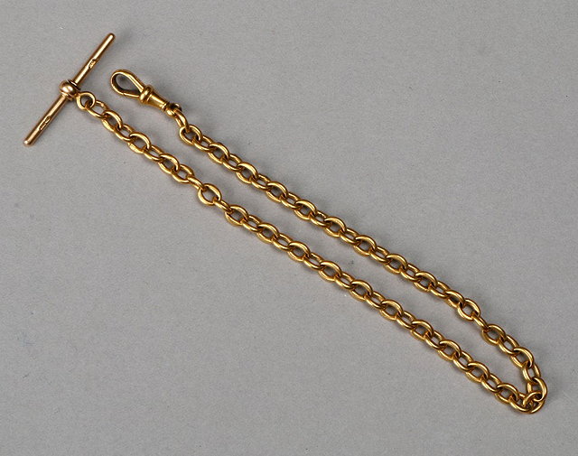 Appraisal: A CT GOLD WATCH CHAIN with plain oval links with