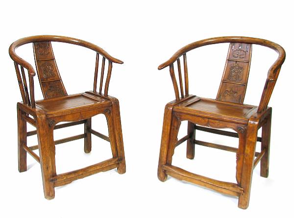 Appraisal: A pair of rustic Chinese armchairs height in length in