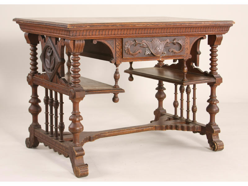 Appraisal: Aesthetic Revival Library Table ca oak rectangular form with molded