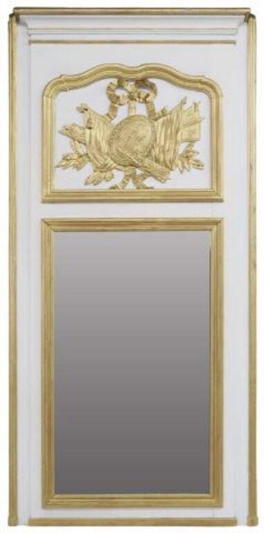 Appraisal: French Louis XVI style parcel gilt and painted trumeau mirror