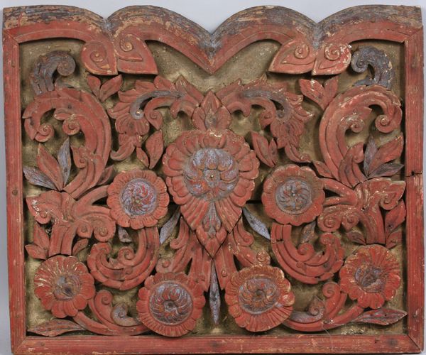 Appraisal: Pair of antique carved red Thai panels h x w