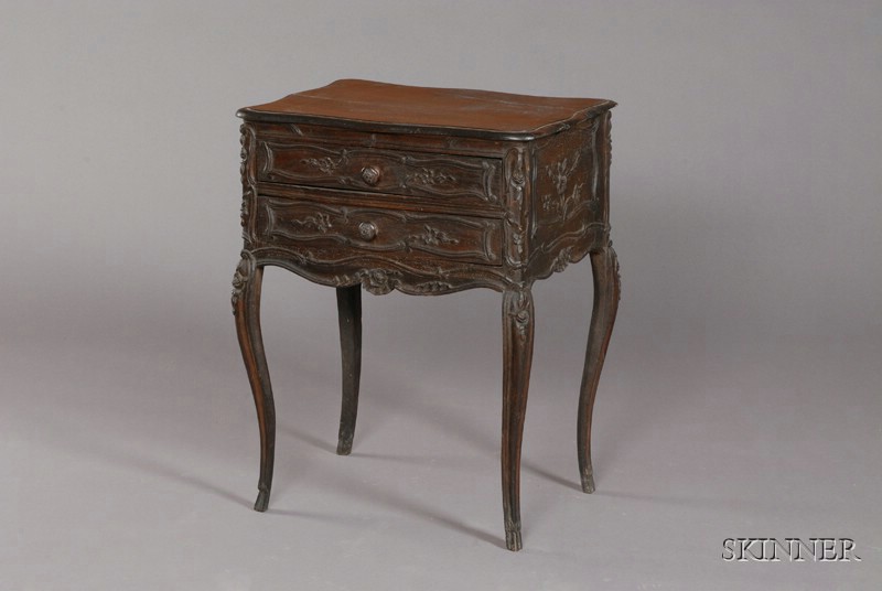 Appraisal: Louis XV Style Carved Oak Two-Drawer Side Table th century