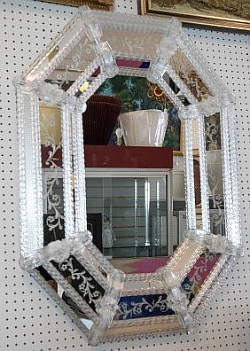 Appraisal: VENETIAN MIRROR-FRAMED OCTAGONAL MIRRORModern The framing panels with faux etched