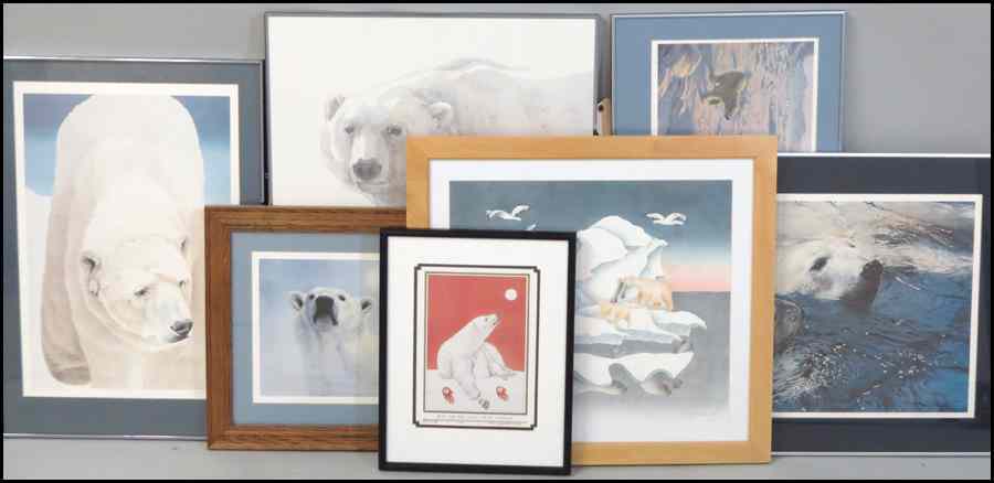 Appraisal: GROUP OF SEVEN ASSORTED FRAMED POLAR BEAR PRINTS Mabel Nigiyok