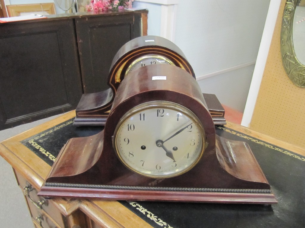 Appraisal: Mahogany inlaid mantel clock and another