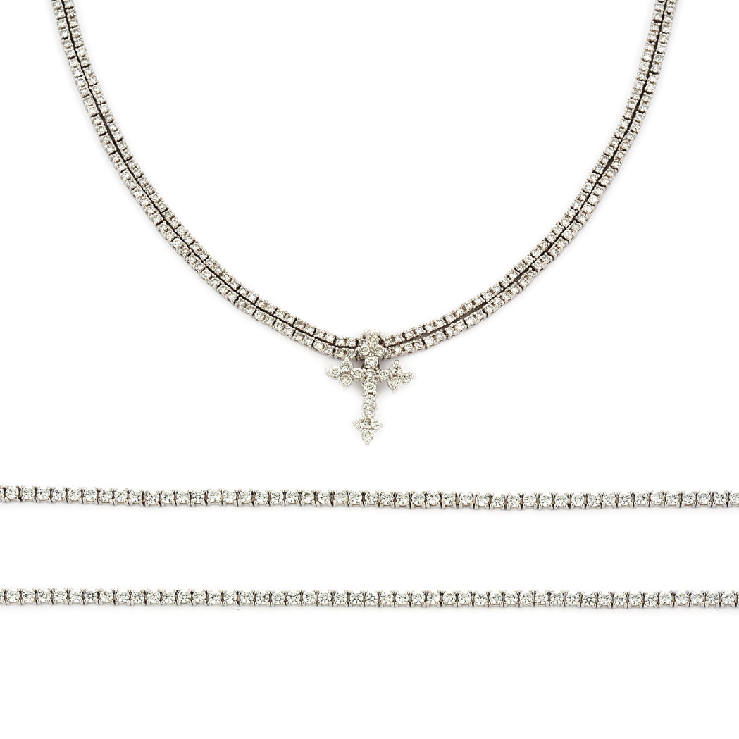 Appraisal: White Gold and Diamond Necklace and Pair of White Gold