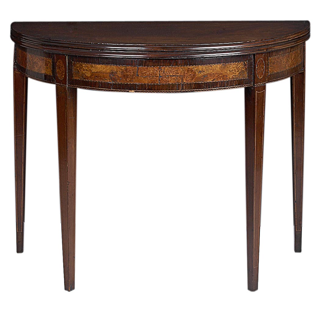 Appraisal: George III Mahogany Rosewood and Burl-Walnut Fold-Over Game Table Late