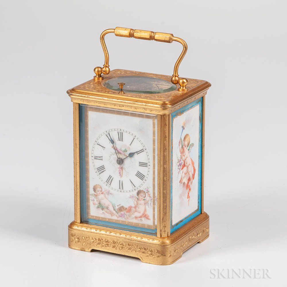 Appraisal: Engraved Grand Sonnerie Porcelain Panel Carriage Clock Engraved Grand Sonnerie