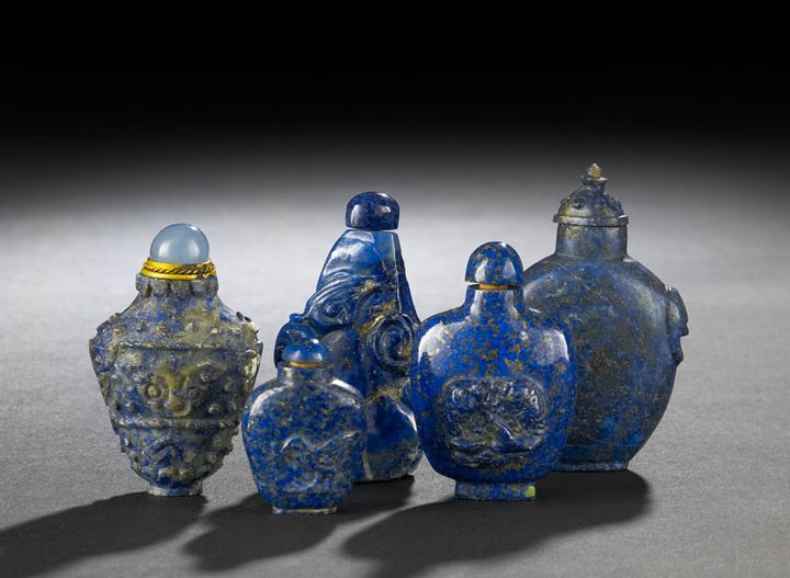 Appraisal: Group of Five Chinese Lapis Lazuli Snuff Bottles comprised of