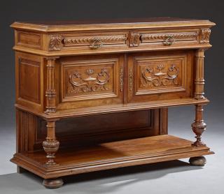 Appraisal: French Henri II Style Carved Walnut Marble Top Ser French