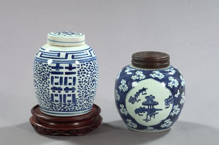 Appraisal: Two Blue and White Porcelain Ginger Jars the first a