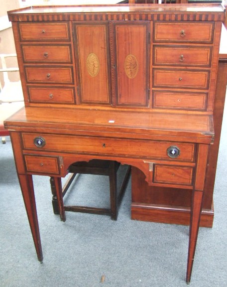 Appraisal: An Edwardian mahogany and rosewood banded bonheur du jour with