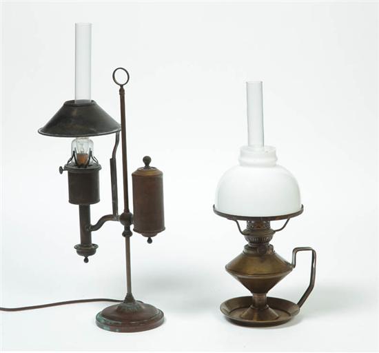 Appraisal: TWO LAMPS American nd half- th century brass Small single