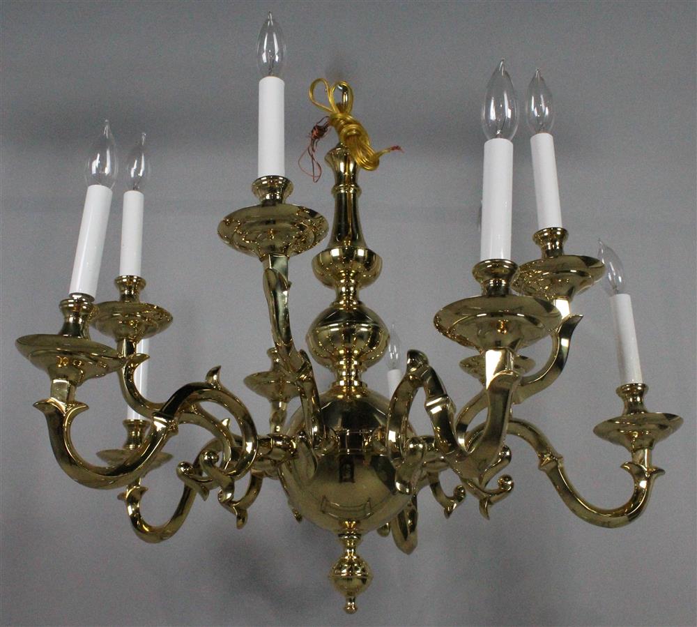 Appraisal: SUBSTANTIAL DUTCH STYLE TEN ARM BRASS CHANDELIER baluster shaped body