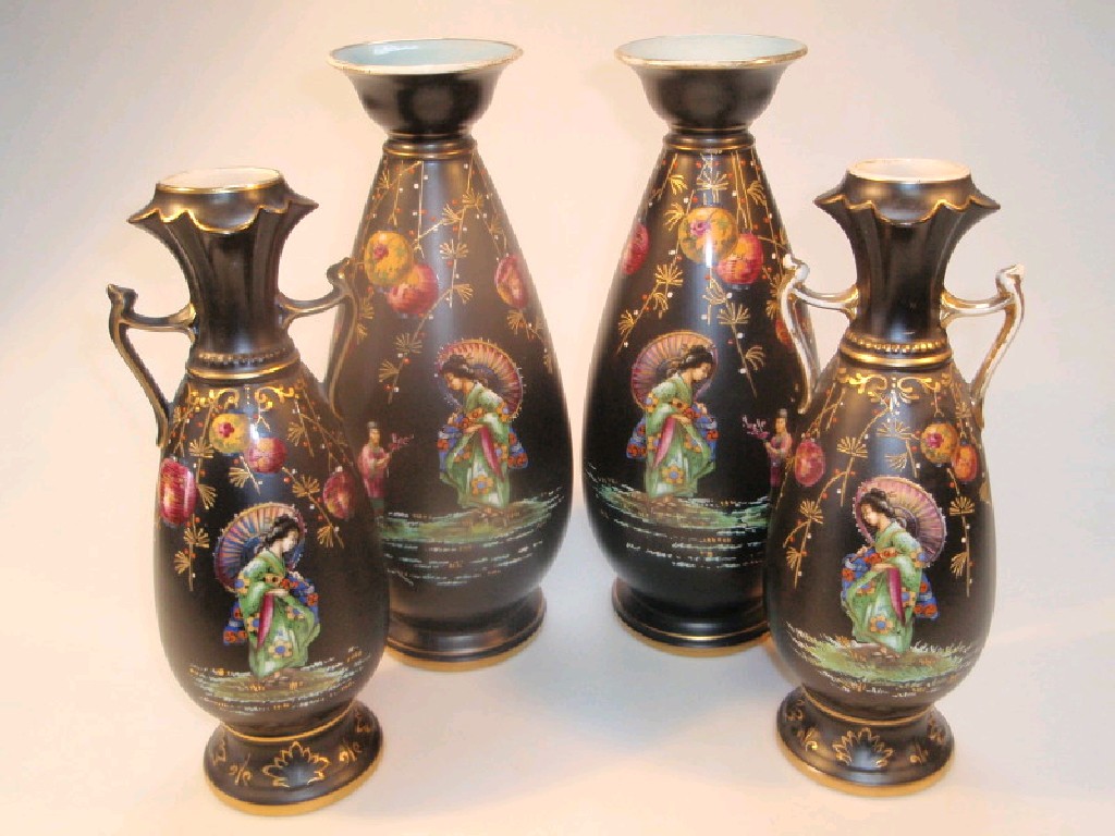 Appraisal: A pair of Sylvac ovoid vases painted with oriental figures