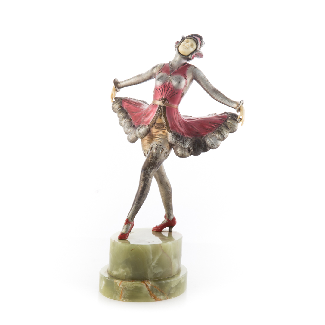 Appraisal: Art Deco painted bronze exotic dancer circa s with celluloid