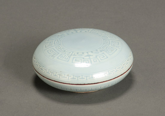 Appraisal: Chinese Molded Clair-de-Lune Glazed Seal Paste Box Unglazed Molded Yongzheng