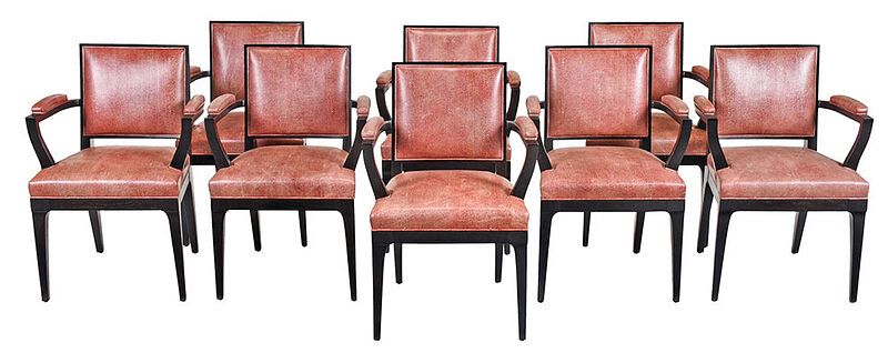 Appraisal: Set Eight Art Deco Style Ebonized Dining Chairs modern construction