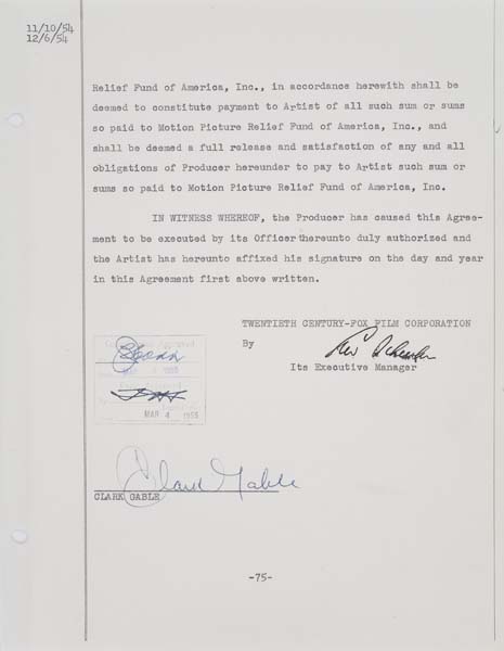 Appraisal: CLARK GABLE Studio contract signed by Gable for Soldier of