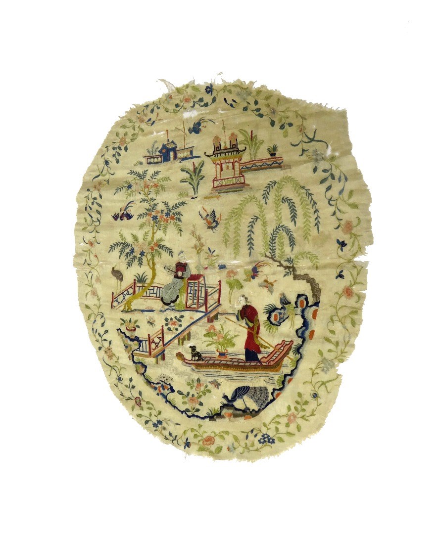 Appraisal: A Chinese silk embroidered panel th century of oval form