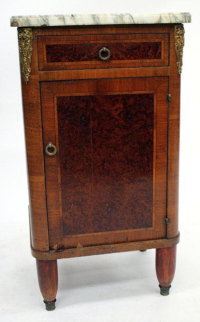 Appraisal: A LATE TH CENTURY BURR WALNUT MARBLE TOPPED POT CUPBOARD