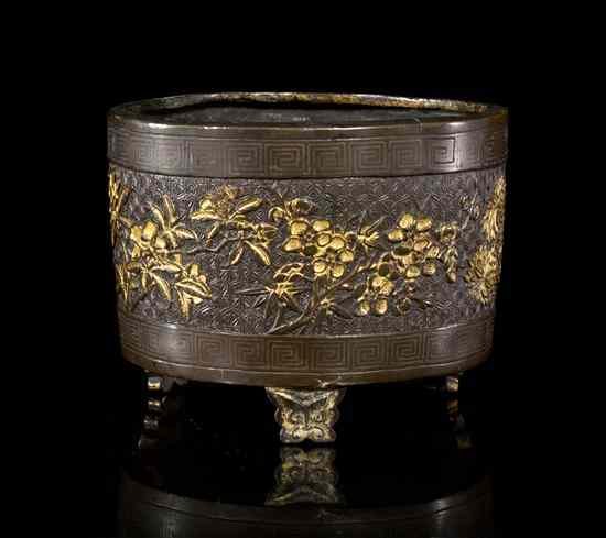 Appraisal: A Chinese Parcel-Gilt Bronze Tripod Censer Hu Wen Ming Ming