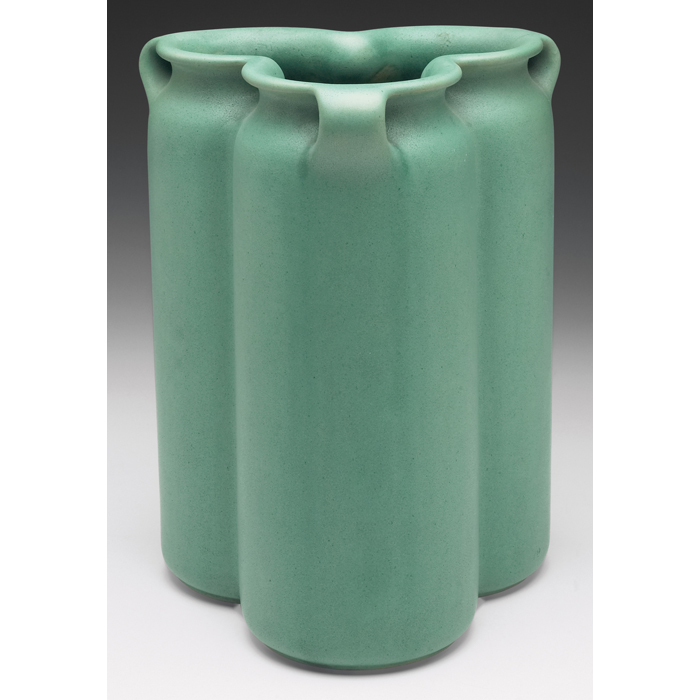 Appraisal: Teco vase designed by W B Mundie handled trefoil shape