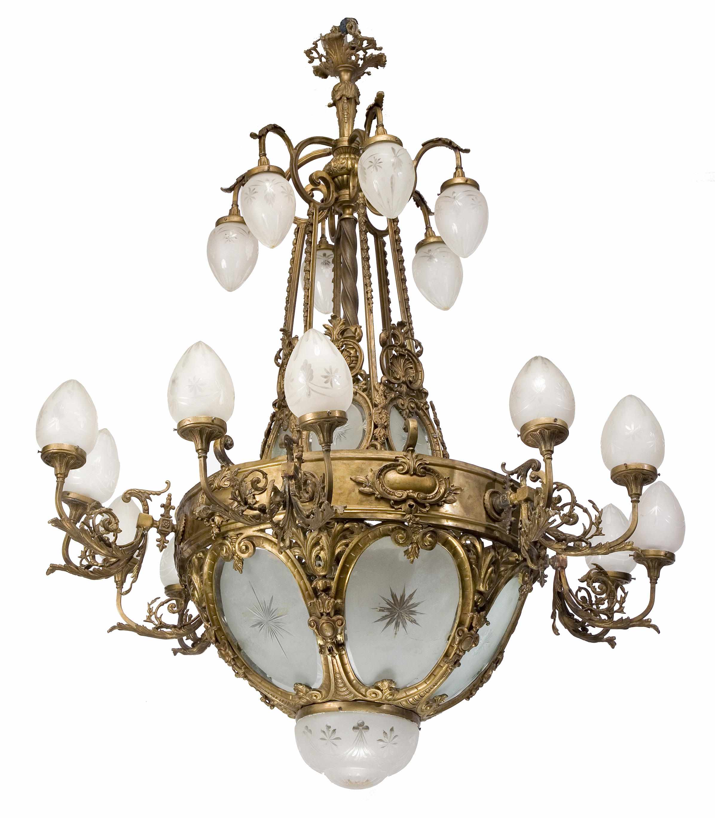 Appraisal: An imposing Belle poque gilt bronze and etched frosted glass