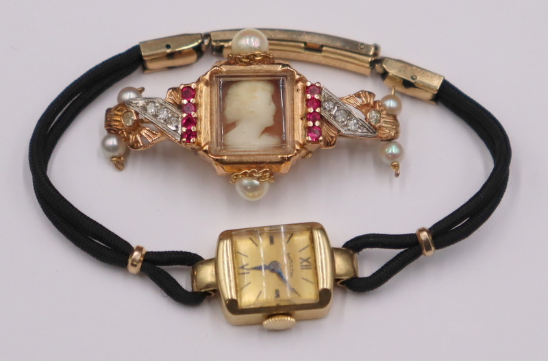 Appraisal: JEWELRY Gold Brooch and Watch Grouping Including an kt yellow