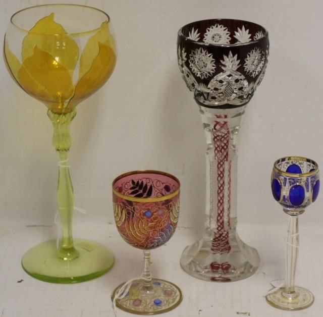 Appraisal: QUALITY ART GLASS WINES AND GOBLETS TO INCLUDEA CRANBERRY ENAMELED