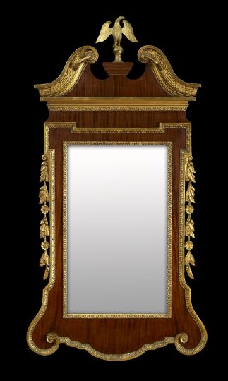 Appraisal: George III-Style Mahogany and Giltwood Looking Glass early th century