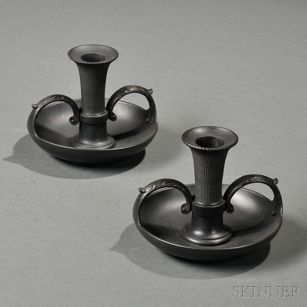 Appraisal: Pair of Wedgwood Black Basalt Chambersticks England th century the