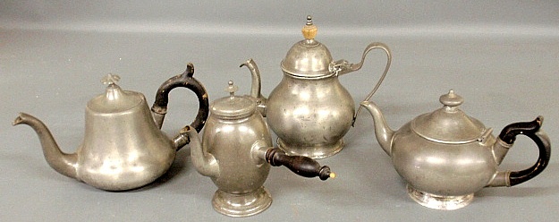 Appraisal: - Four pewter pots TI a Swedish chocolate pot largest