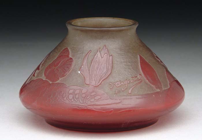 Appraisal: D ARGENTAL CABINET VASE Cranberry floral pattern on an earthen