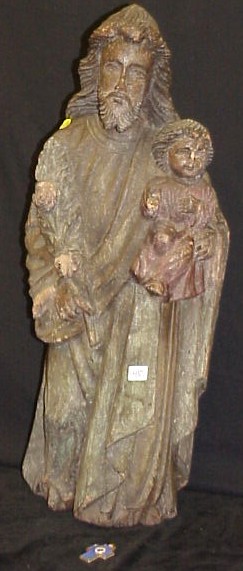 Appraisal: Carved painted wood niche figure of Christ holding child with