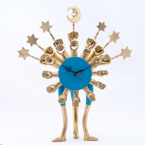 Appraisal: PEDRO FRIEDEBERG Three-legged figural mahogany clock painted in blue and