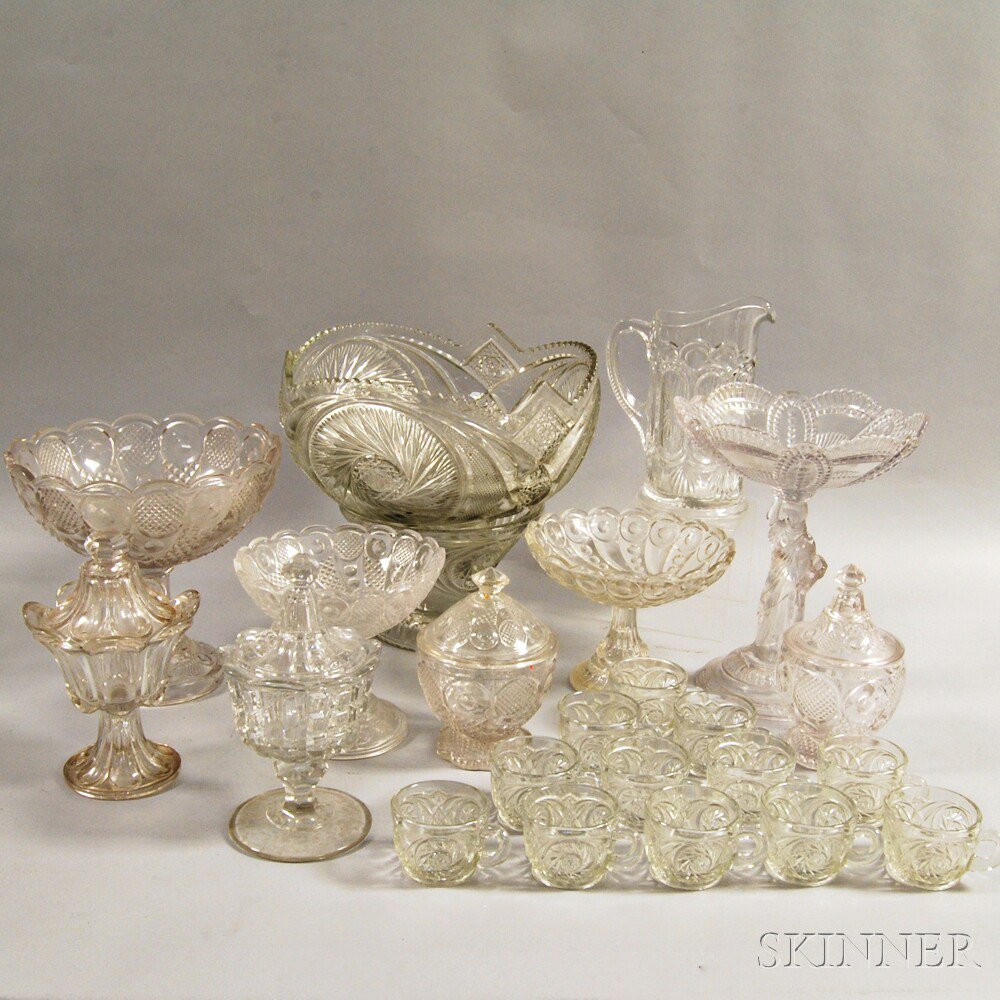 Appraisal: Twenty-two Pieces of American Pressed Glass th century four covered