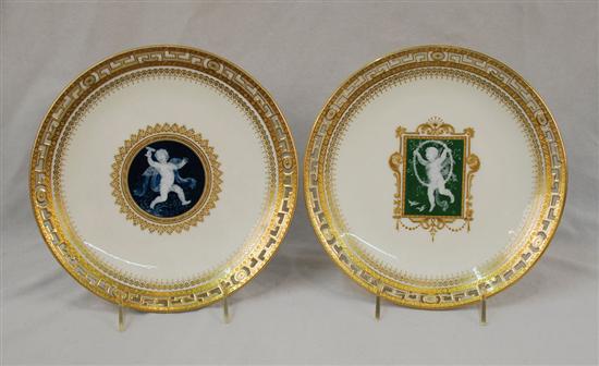 Appraisal: TWO MINTONS PATE SUR PATE CABINET PLATES late th century