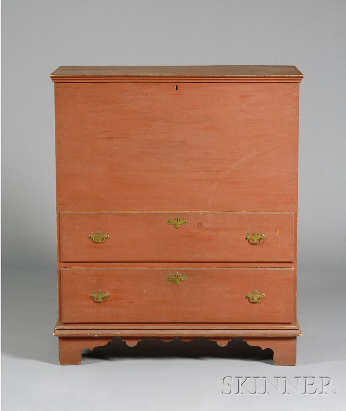 Appraisal: Red-painted Pine Chest over Two Drawers probably Connecticut last half