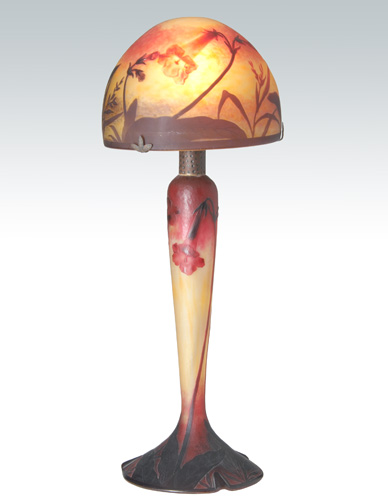 Appraisal: DAUM Art Nouveau slender table lamp decorated with trumpet lilies