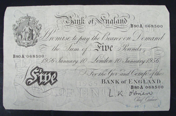 Appraisal: White Bank of England note O'Brien No B A