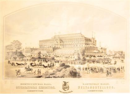 Appraisal: Two Philadelphia Centennial Exposition tinted lithographs published by the centennial