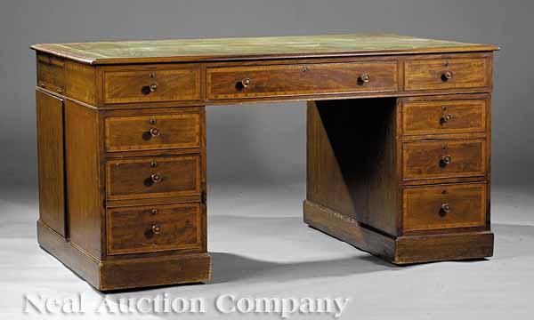 Appraisal: An Antique George III-Style Inlaid Mahogany Pedestal Desk th c